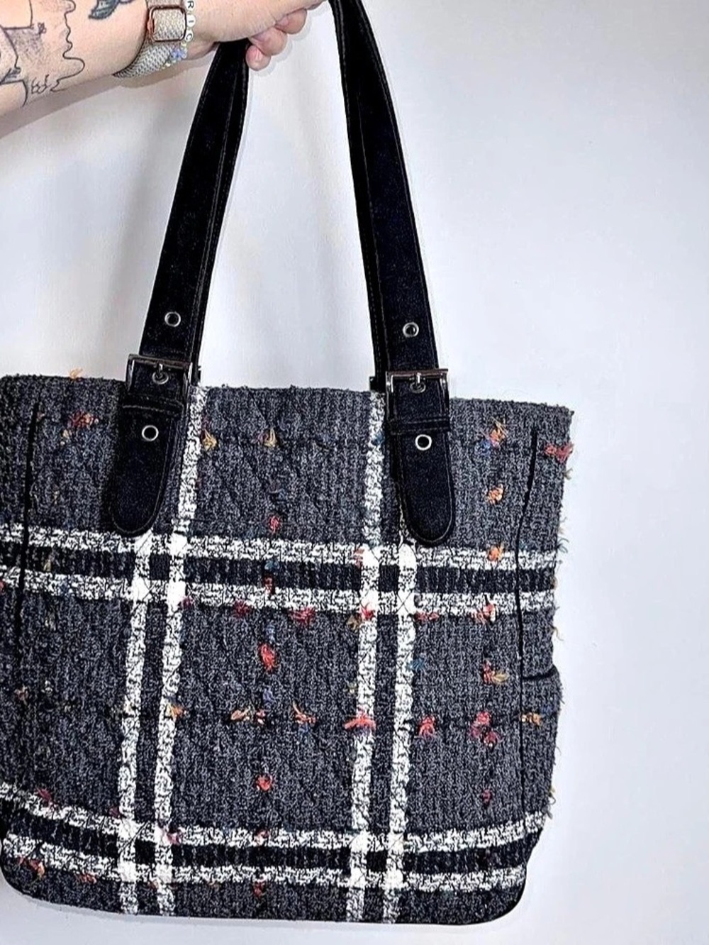 Vera Bradley Plaid Tweed Tote in Black & White
